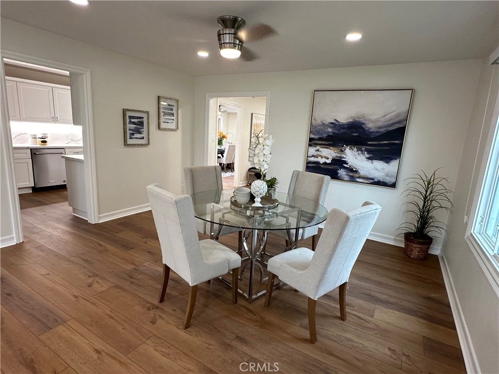 Dining room, Interior, Recessed Lighting, Wood Texture Flooring