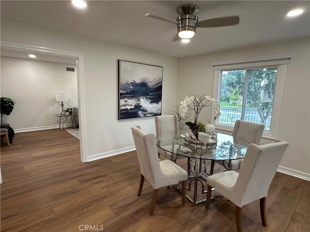 Dining room, Interior, Recessed Lighting, Wood Texture Flooring