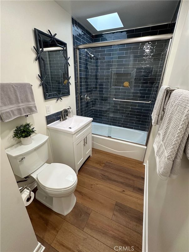 Bathroom, Glass Shower, Interior, Wood Texture Flooring