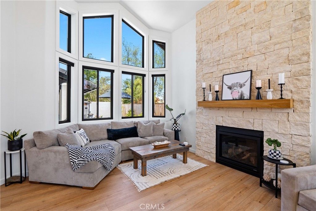Fireplace, Interior, Living room, Stone Walls, Wood Texture Flooring