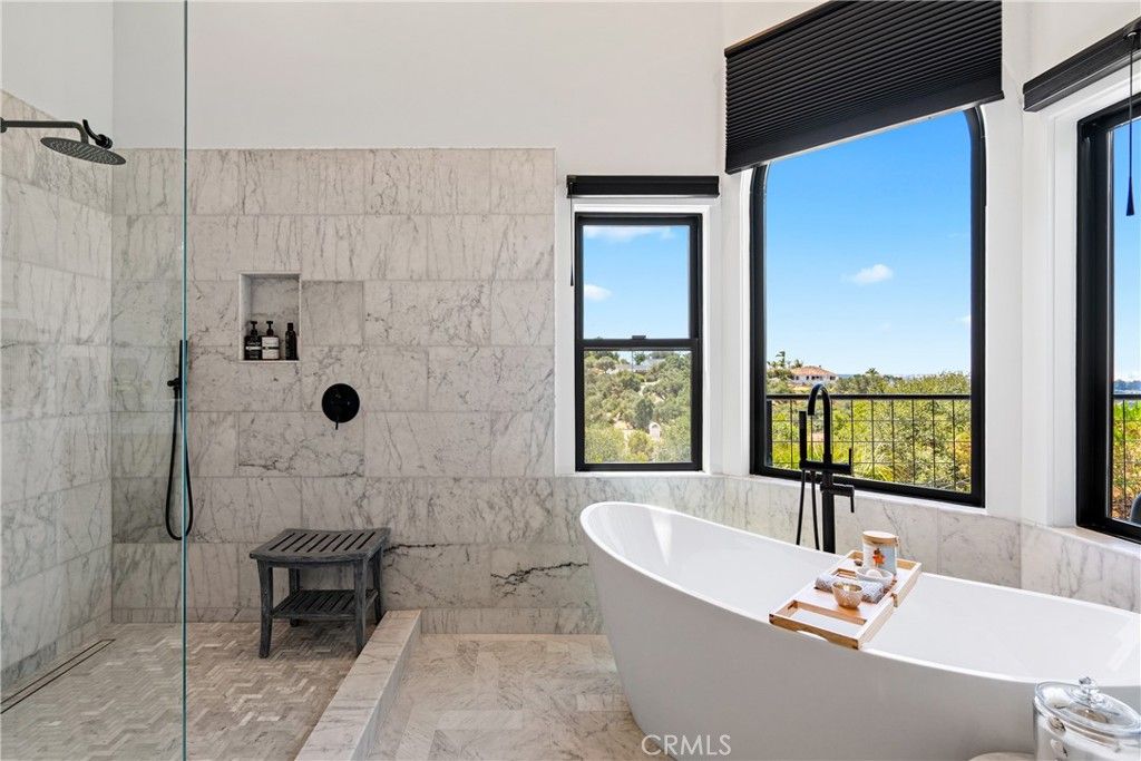 Bathroom, Free Standing Baths, Glass Shower, Interior, Marble, Marble Walls