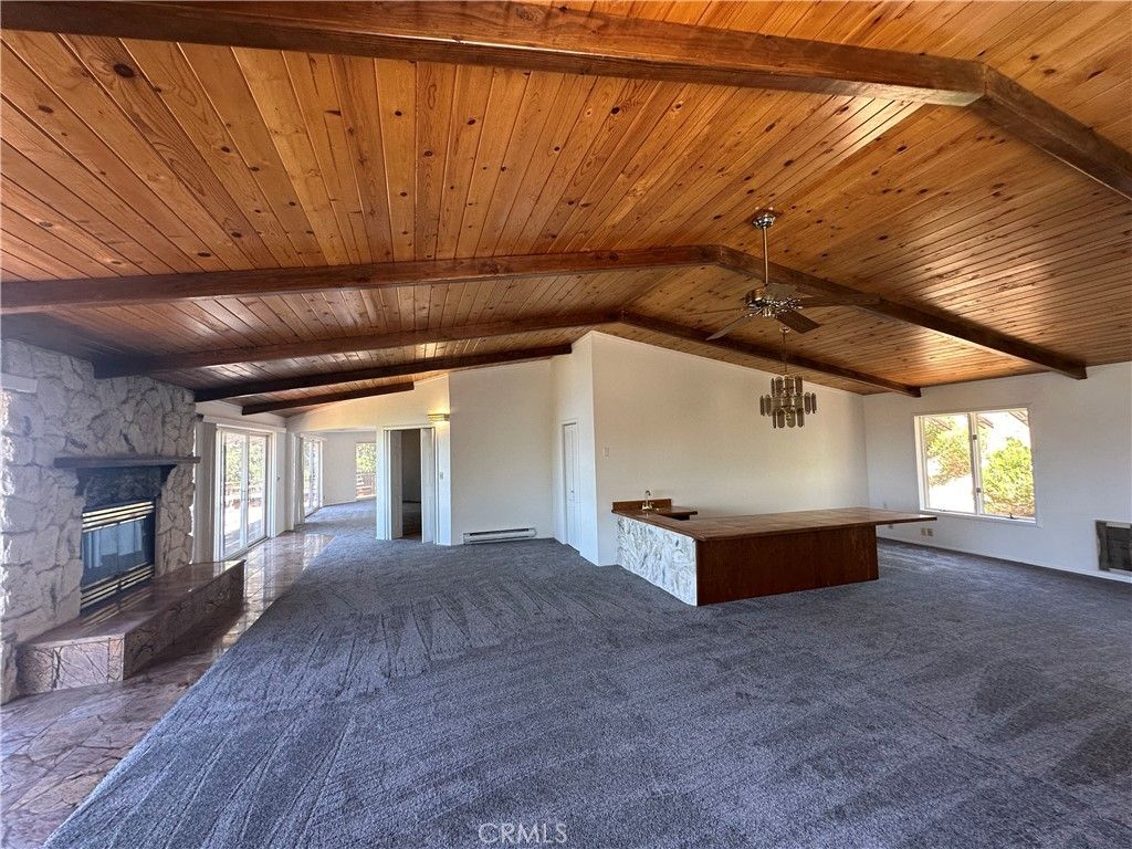 Empty room, Fireplace, Interior, Stone Walls, Wooden Beams, Wooden Ceilings
