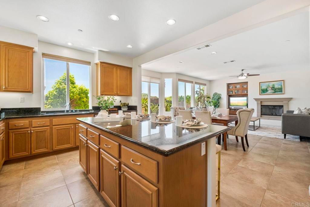 Dining room, Fireplace, Interior, Kitchen, Living room, Recessed Lighting