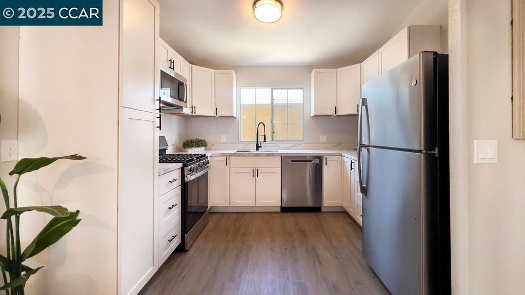Interior, Kitchen, Stainless Steel Appliances, Wood Texture Flooring