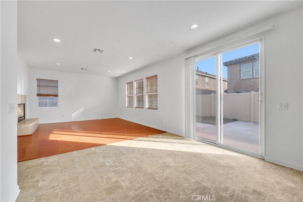 Empty room, Fireplace, Interior, Recessed Lighting, Wood Texture Flooring