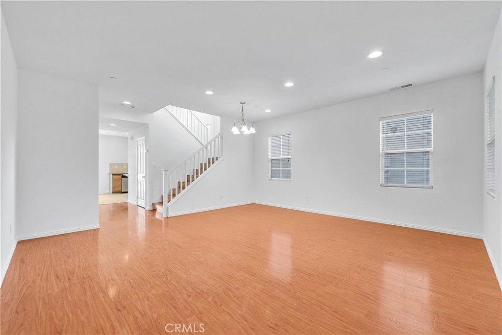 Chandelier, Empty room, Interior, Recessed Lighting, Wood Texture Flooring