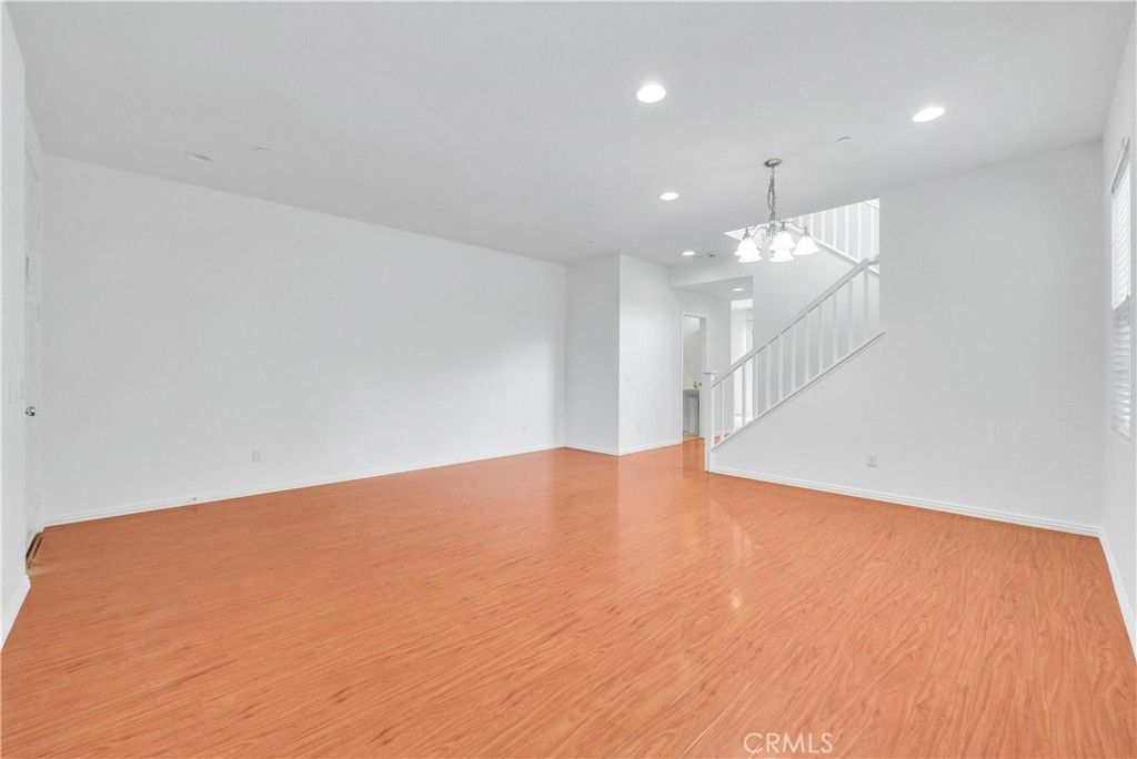 Chandelier, Empty room, Interior, Recessed Lighting, Wood Texture Flooring