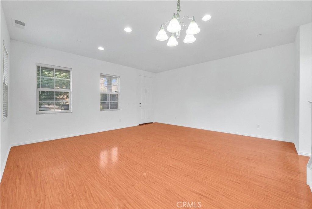 Chandelier, Empty room, Interior, Recessed Lighting, Wood Texture Flooring