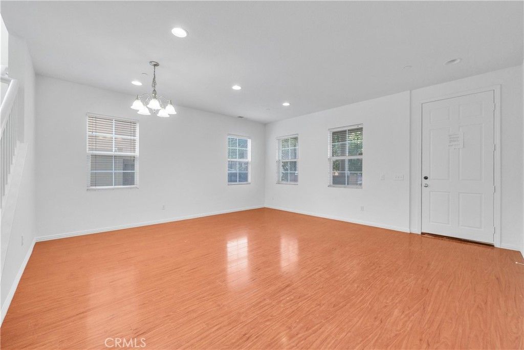 Chandelier, Empty room, Interior, Recessed Lighting, Wood Texture Flooring