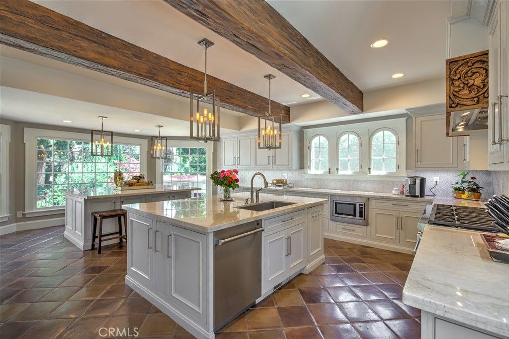 Interior, Kitchen, Pendant Lights, Recessed Lighting, Stainless Steel Appliances, Wooden Beams