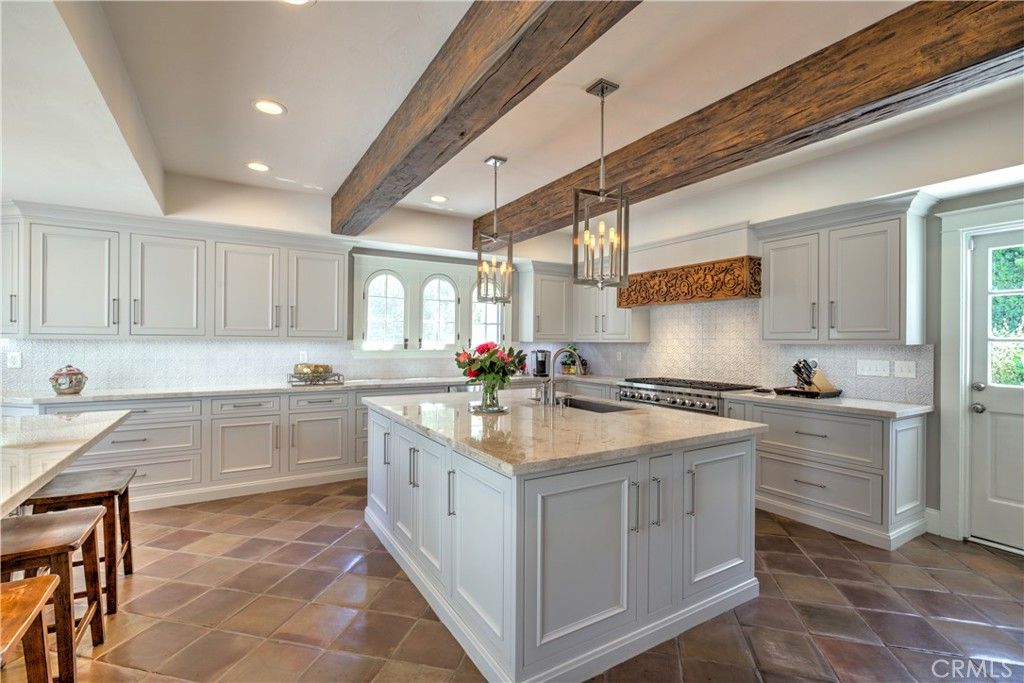 Interior, Kitchen, Pendant Lights, Recessed Lighting, Stainless Steel Appliances, Wooden Beams