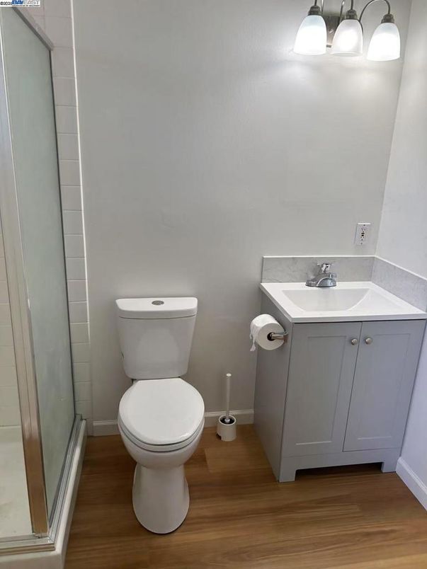 Bathroom, Glass Shower, Interior, Wood Texture Flooring