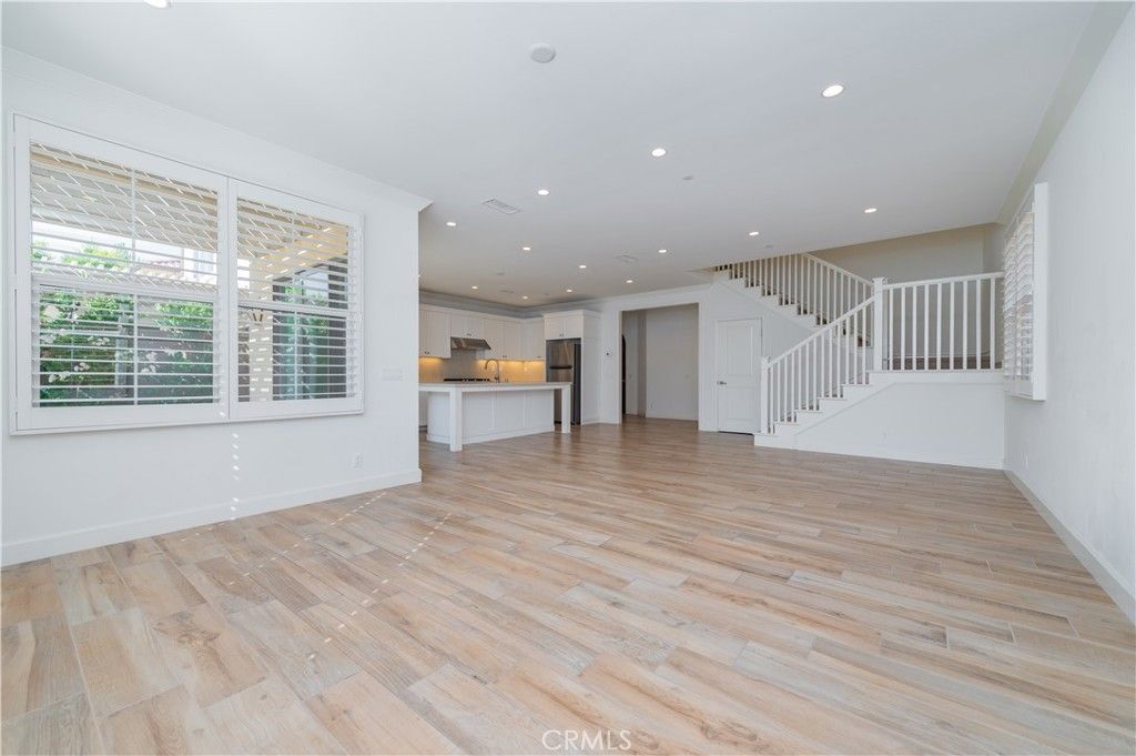 Empty room, Interior, Kitchen, Recessed Lighting, Wood Texture Flooring