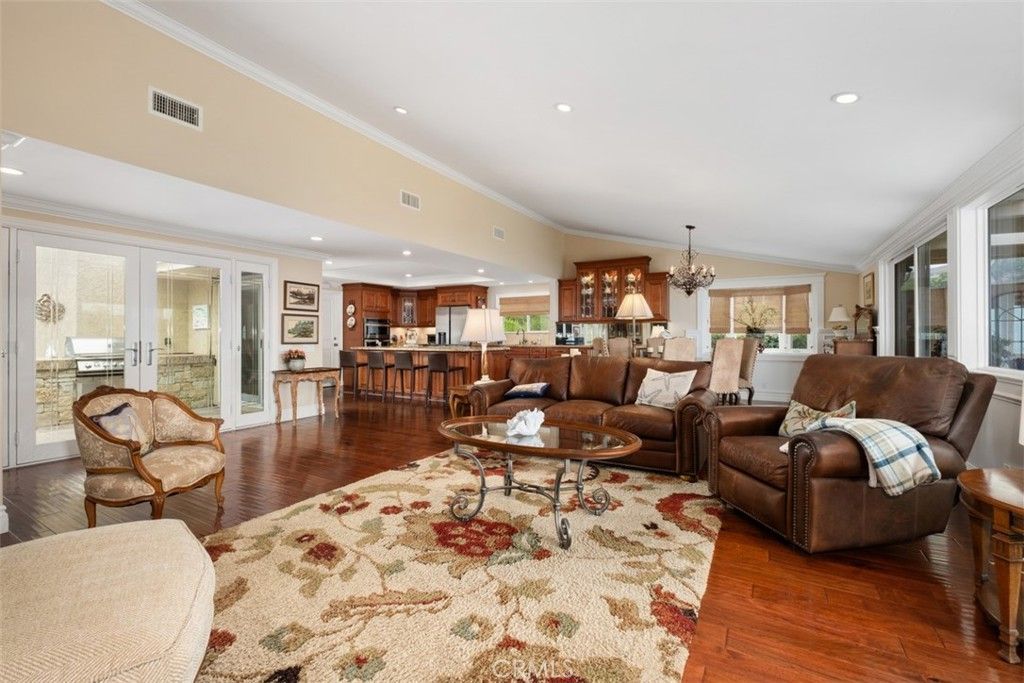 Chandelier, Dining room, Interior, Kitchen, Living room, Recessed Lighting, Wood Texture Flooring