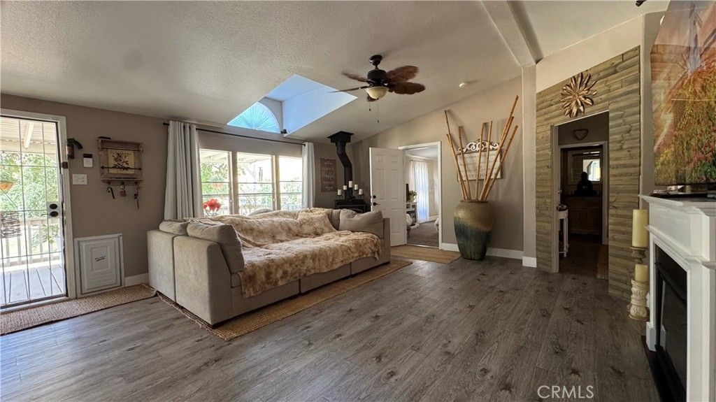 Fireplace, Interior, Living room, Stone Walls, Wood Texture Flooring