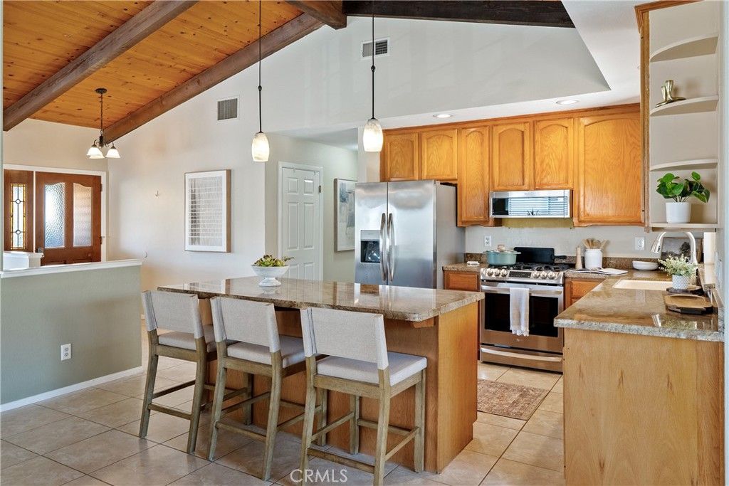 Interior, Kitchen, Pendant Lights, Recessed Lighting, Stainless Steel Appliances, Wooden Beams, Wooden Ceilings