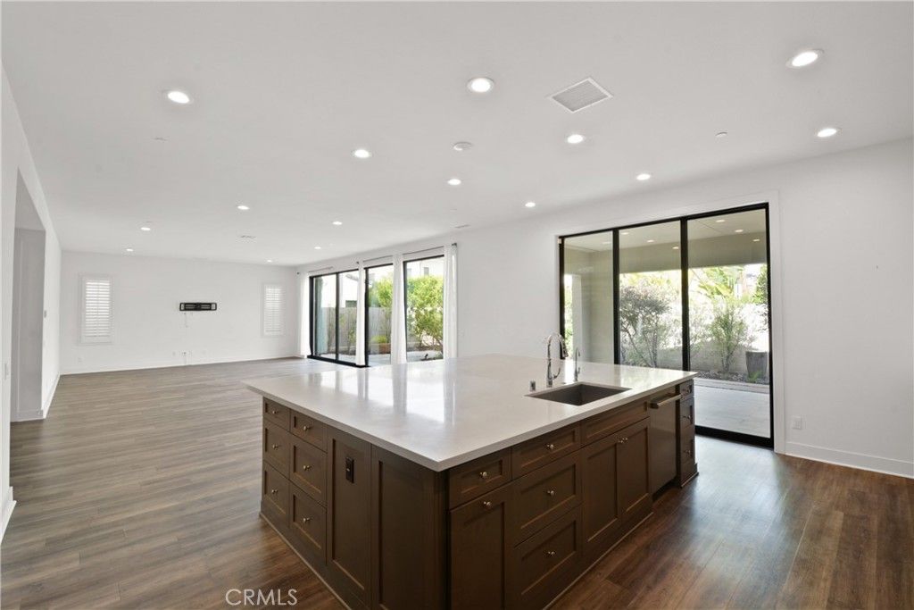 Empty room, Interior, Kitchen, Recessed Lighting, Wood Texture Flooring