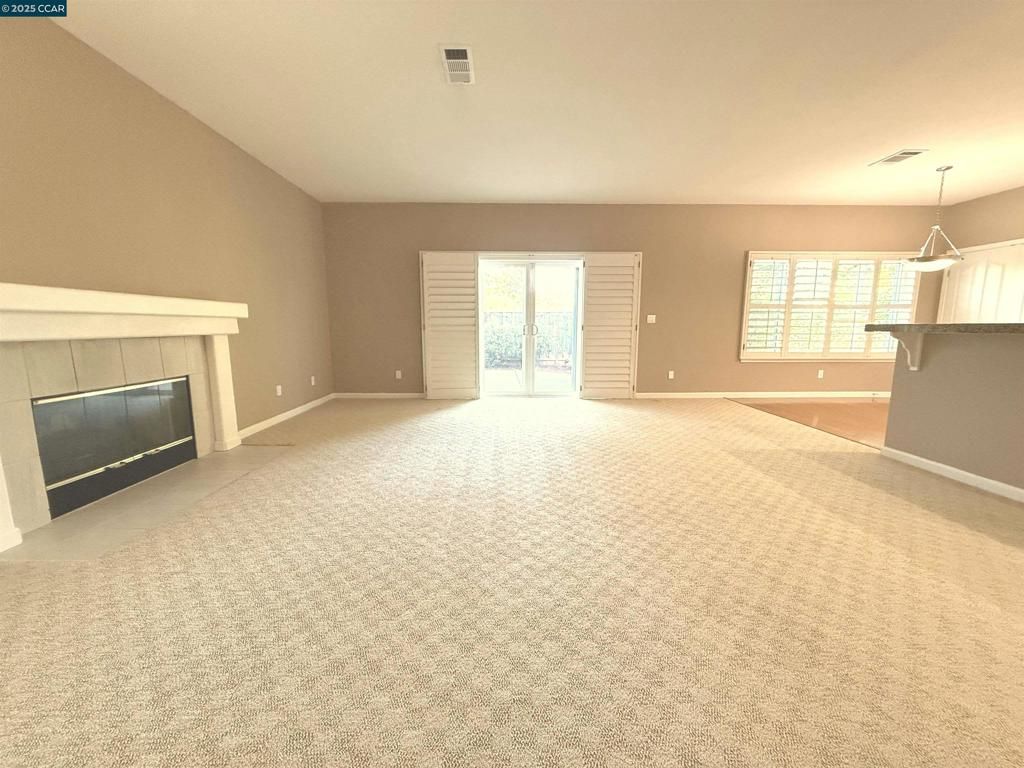 Empty room, Fireplace, Interior, Pendant Lights