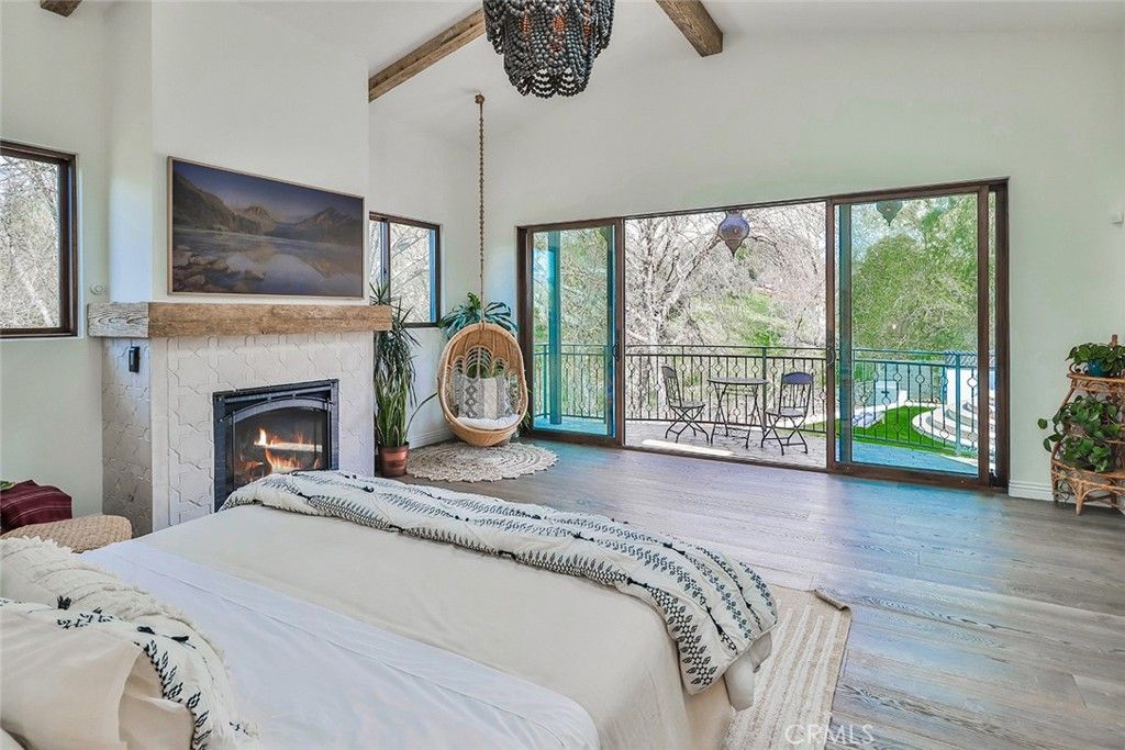 Bedroom, Fireplace, Interior, Wooden Beams, Wood Texture Flooring