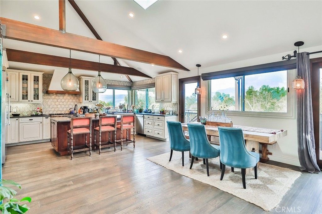 Interior, Kitchen, Pendant Lights, Recessed Lighting, Wooden Beams, Wood Texture Flooring