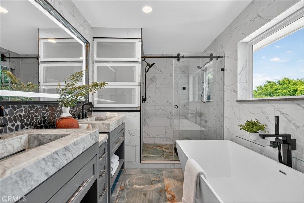 Bathroom, Glass Shower, Interior, Marble Walls, Recessed Lighting