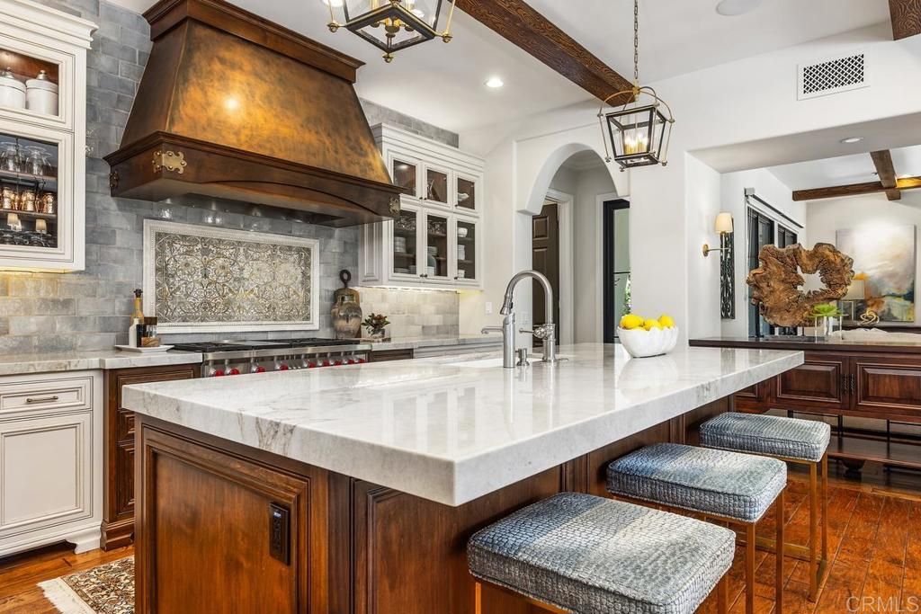 Interior, Kitchen, Pendant Lights, Recessed Lighting, Stainless Steel Appliances, Wooden Beams, Wood Texture Flooring