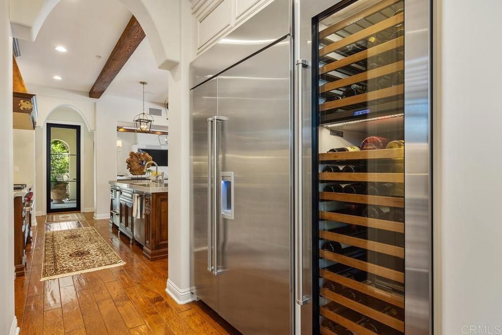 Interior, Kitchen, Pendant Lights, Recessed Lighting, Stainless Steel Appliances, Wooden Beams, Wood Texture Flooring