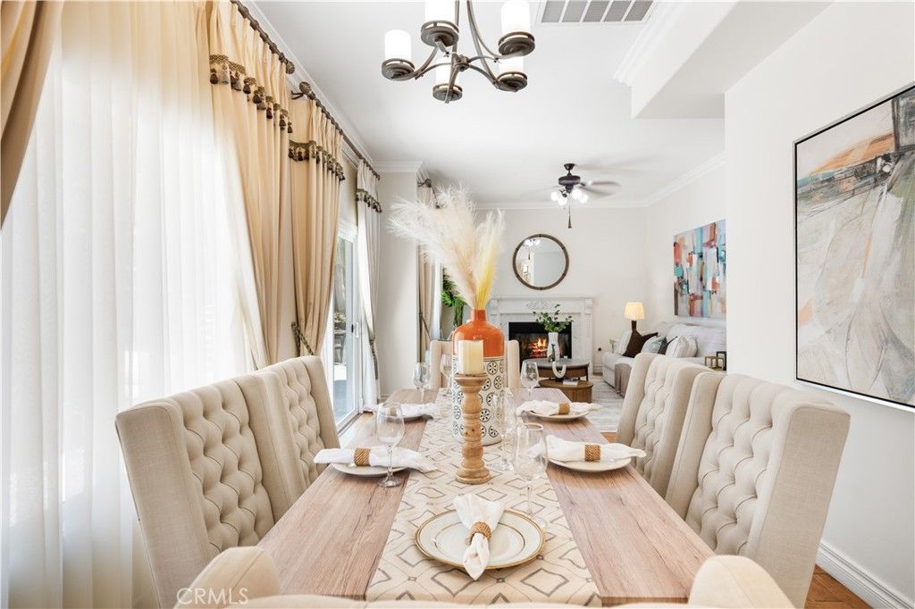 Dining room, Fireplace, Interior, Wood Texture Flooring