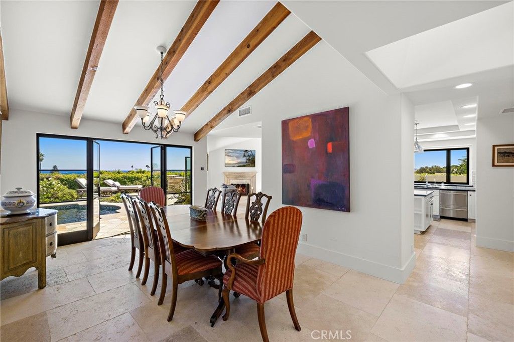 Chandelier, Dining room, Interior, Recessed Lighting, Wooden Beams