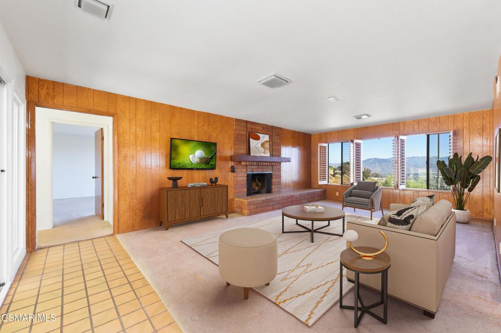 Fireplace, Interior, Living room, Recessed Lighting, Wooden Walls