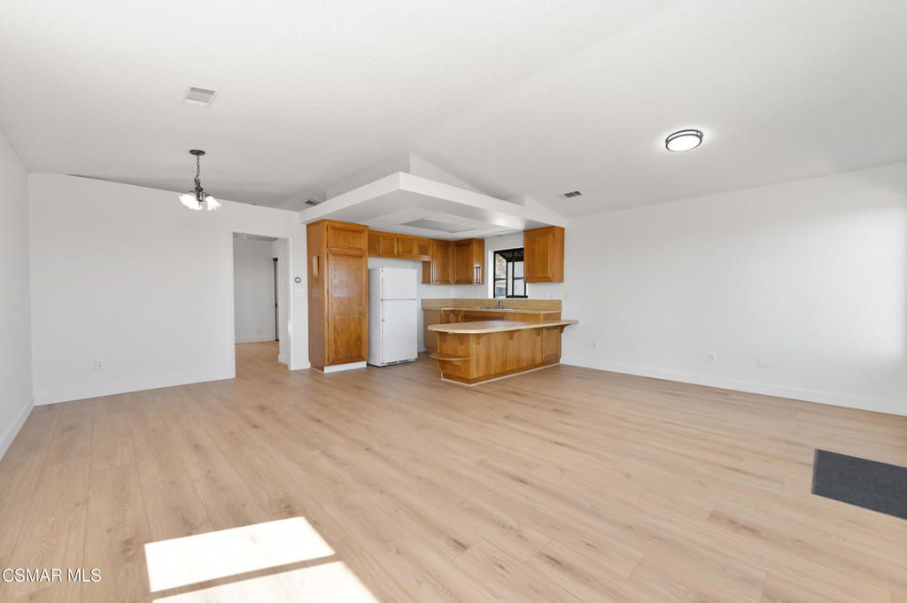 Empty room, Interior, Kitchen, Pendant Lights, Wood Texture Flooring