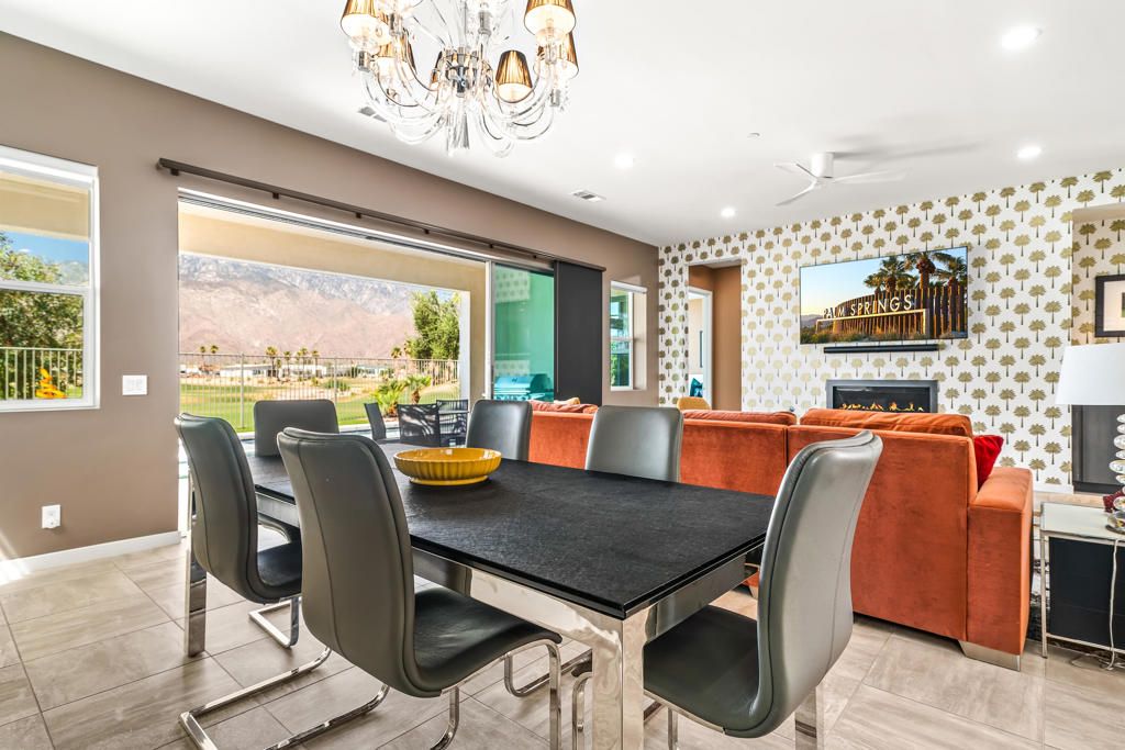 Chandelier, Dining room, Fireplace, Interior, Living room, Recessed Lighting