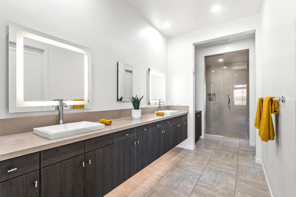 Bathroom, Dual Sink Vanities, Glass Shower, Interior, Recessed Lighting