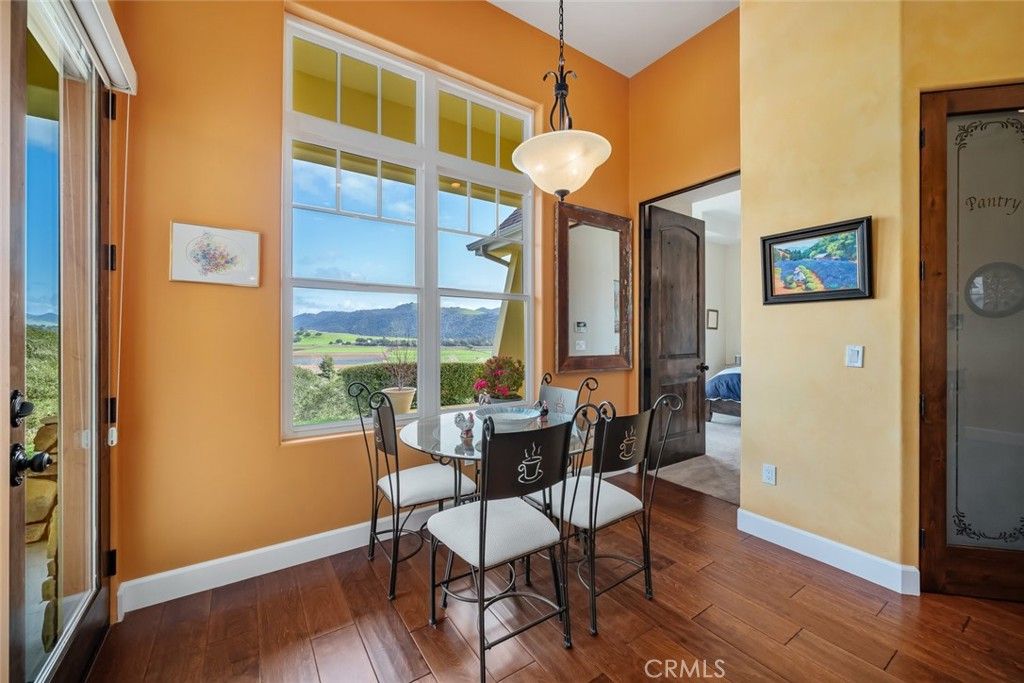 Dining room, Interior, Pendant Lights, Wood Texture Flooring