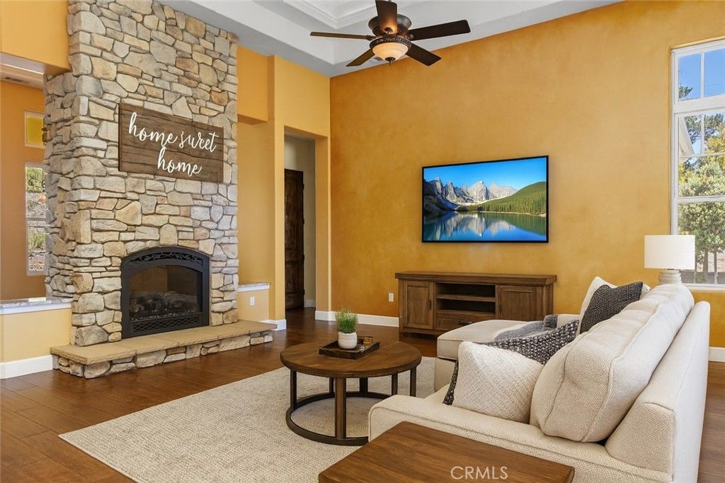 Fireplace, Interior, Living room, Stone Walls, Wood Texture Flooring