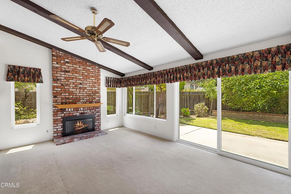 Empty room, Fireplace, Interior, Stone Walls, Wooden Beams