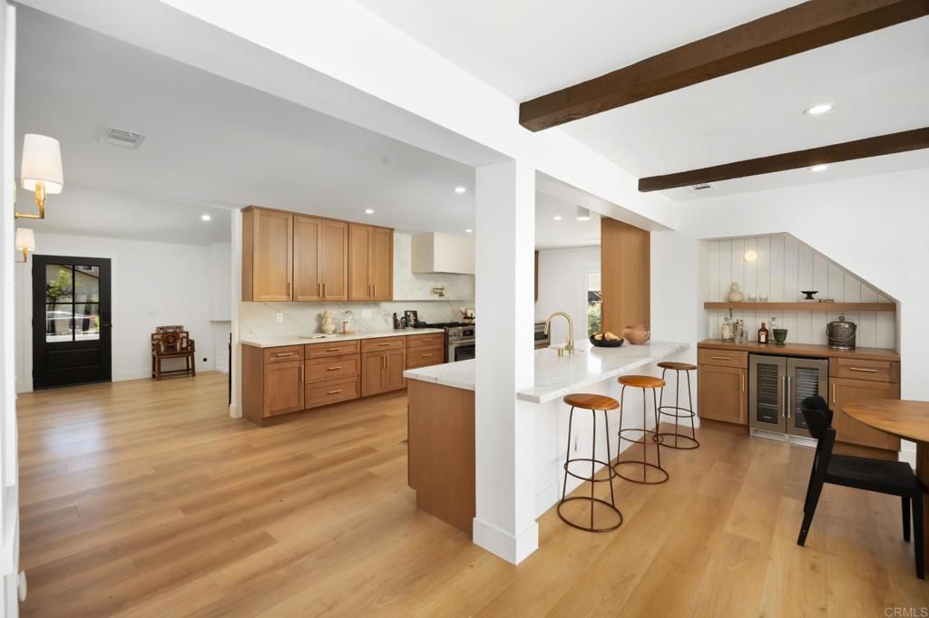 Interior, Kitchen, Recessed Lighting, Wooden Beams, Wood Texture Flooring