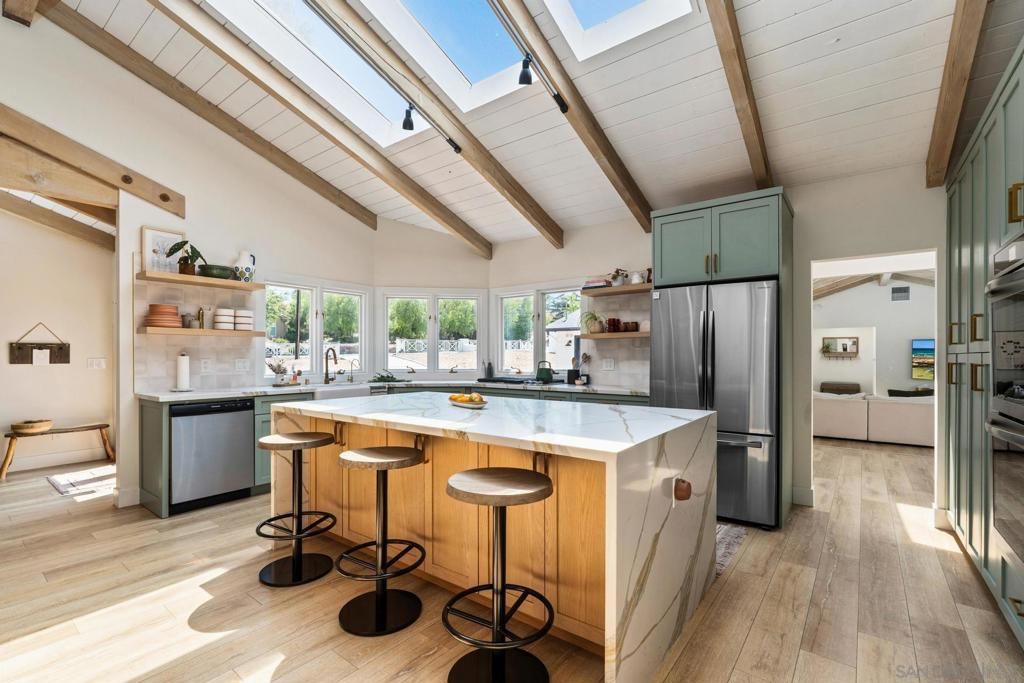 Interior, Kitchen, Stainless Steel Appliances, Wooden Beams, Wood Texture Flooring