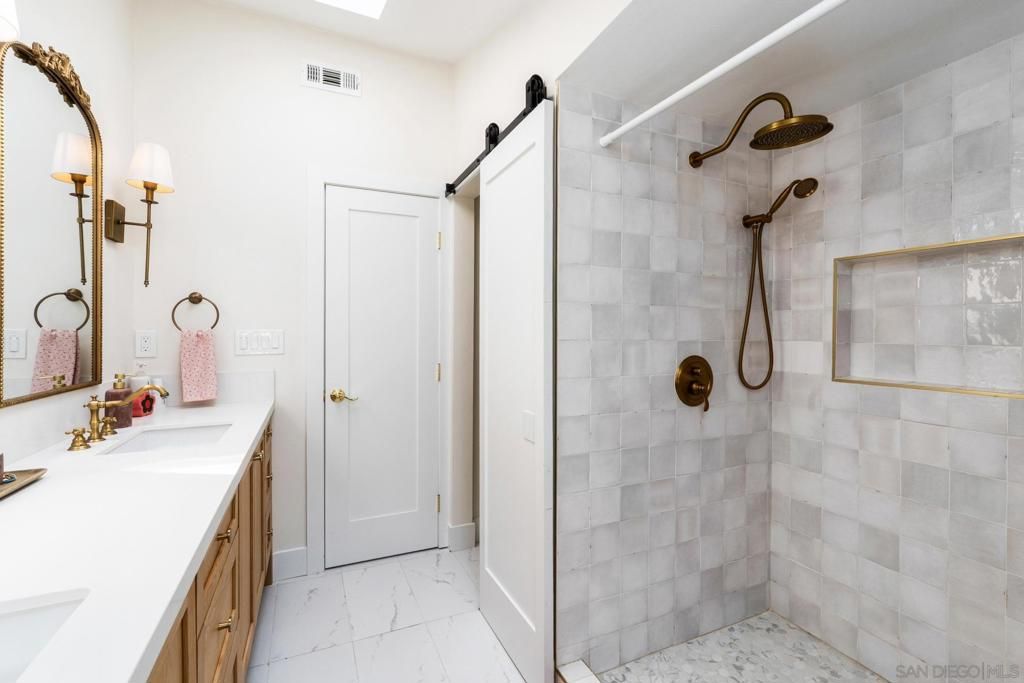 Bathroom, Dual Sink Vanities, Glass Shower, Interior, Marble