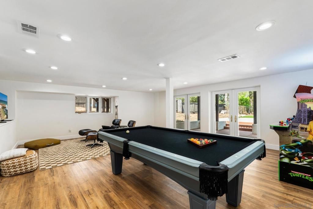 Billiard Table, Game Room, Interior, Recessed Lighting, Wood Texture Flooring