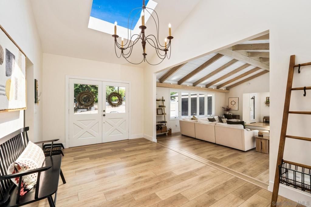Chandelier, Interior, Living room, Wooden Beams, Wood Texture Flooring