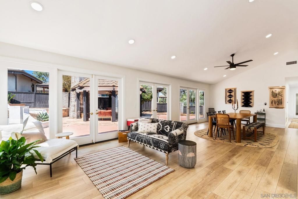Dining room, Interior, Living room, Recessed Lighting, Wood Texture Flooring