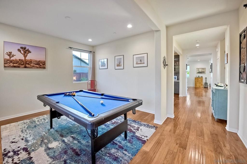 Billiard Table, Game Room, Interior, Recessed Lighting, Wood Texture Flooring