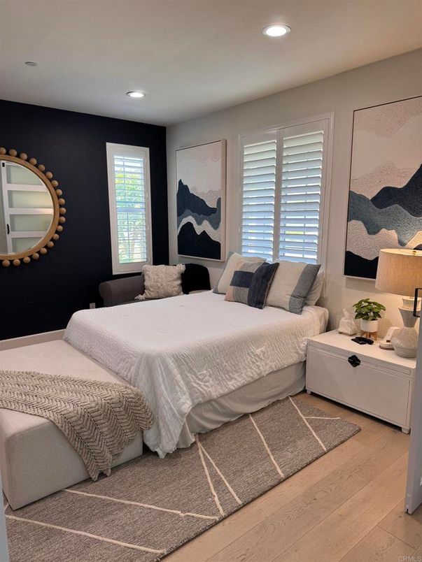 Bedroom, Interior, Recessed Lighting, Wood Texture Flooring
