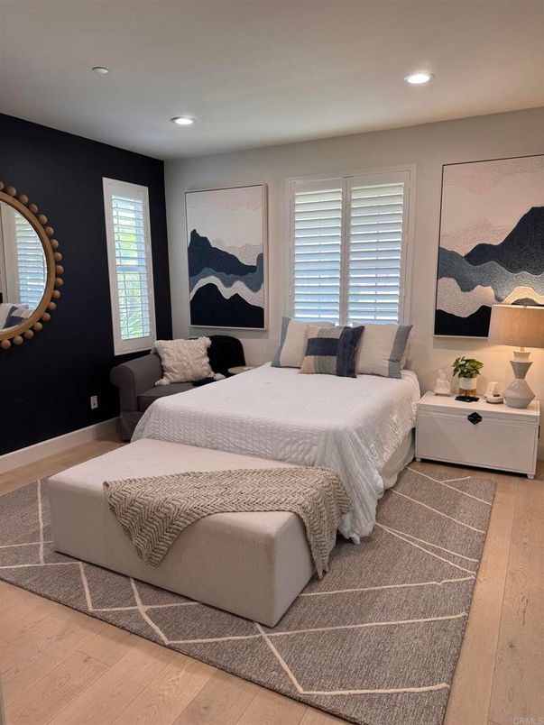 Bedroom, Interior, Recessed Lighting, Wood Texture Flooring