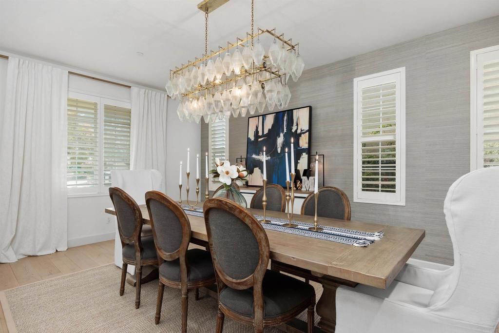 Chandelier, Dining room, Interior, Wood Texture Flooring