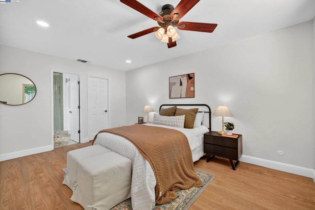 Bedroom, Interior, Recessed Lighting, Wood Texture Flooring