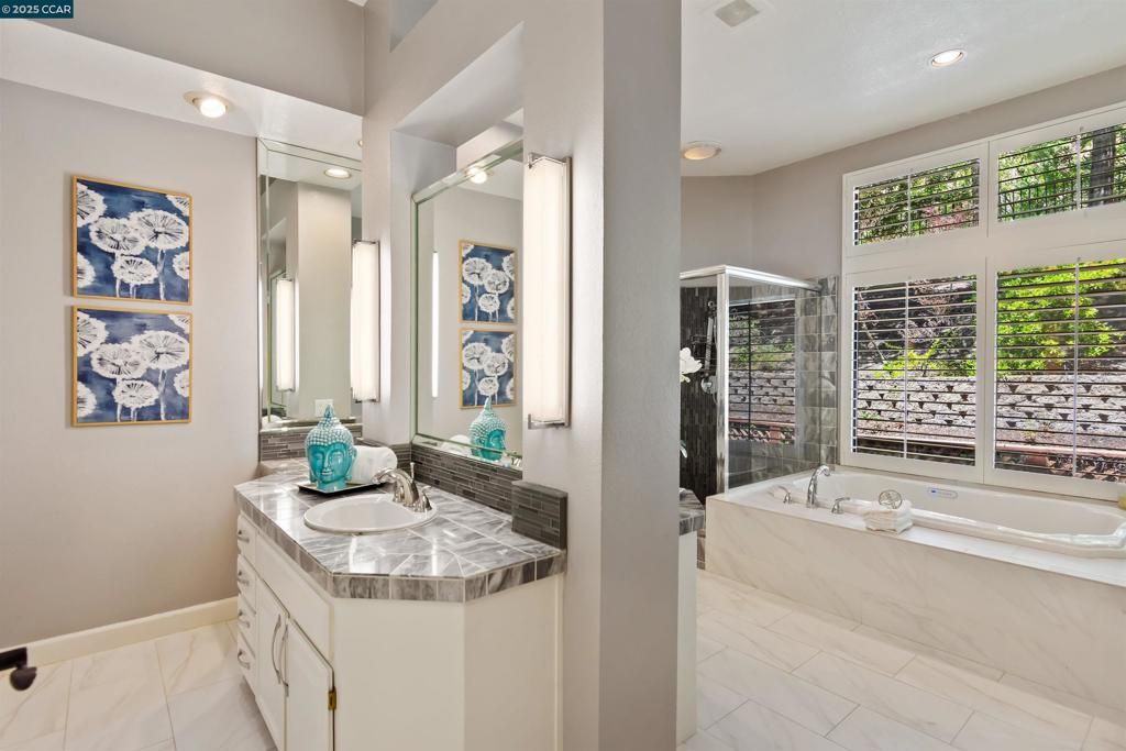Bathroom, Glass Shower, Interior, Marble, Recessed Lighting