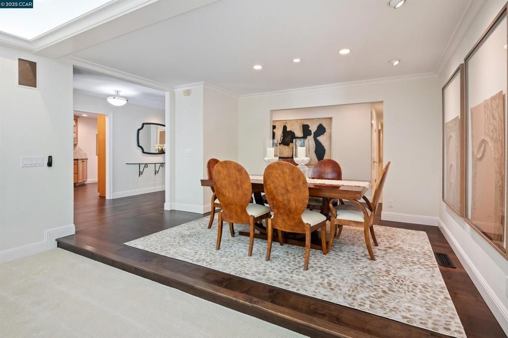 Dining room, Interior, Recessed Lighting, Wood Texture Flooring