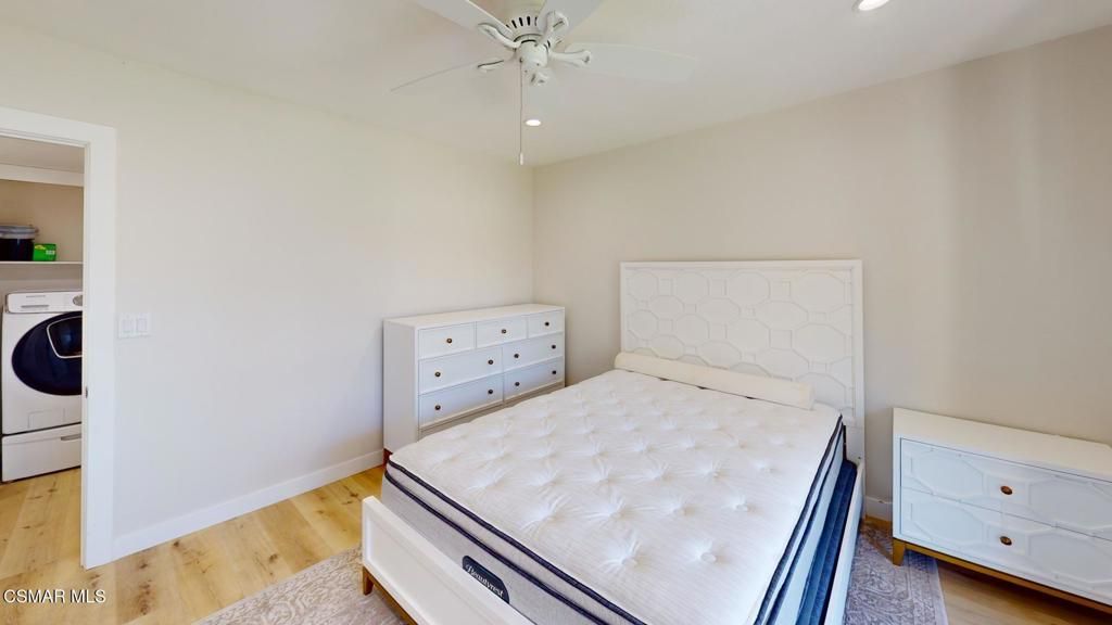 Bedroom, Interior, Recessed Lighting, Washer, Wood Texture Flooring